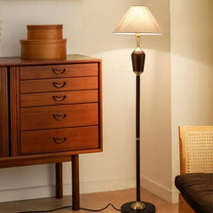 “Classical nickel floor lamp with fabric dome shade”