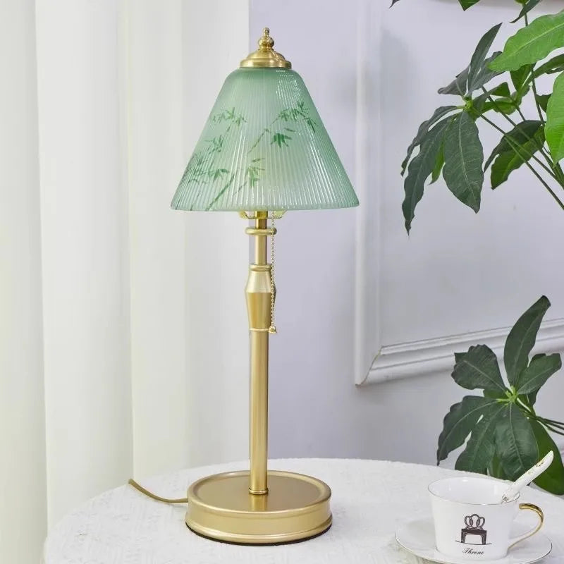 “Decorative corridor table lamp with artistic glass and LED bulb”