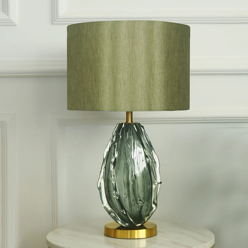 “Modern accent lamp with textured green drum shade for desk or bedside”