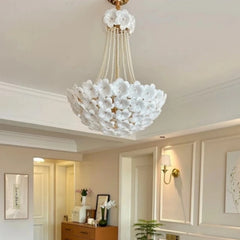 “Designer pearl pendant chandelier with LED bulbs”