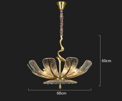 Gold Leaf Floral Chandelier with Clear Glass Petals