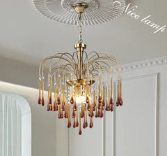 “Dimmable colorful crystal chandelier with E14 LED bulbs”