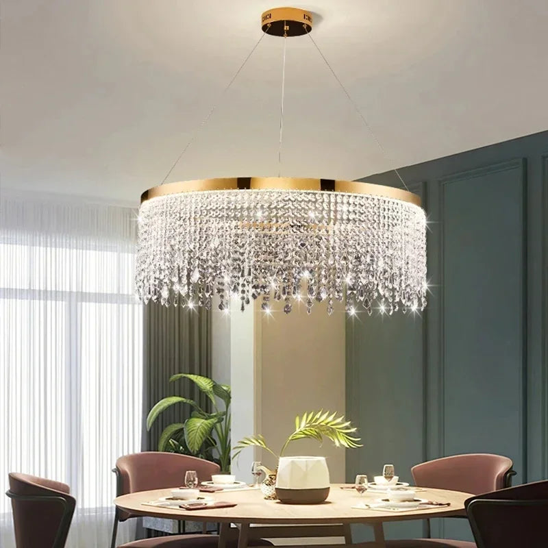 Semi-flush crystal chandelier designed for dining room ambient lighting