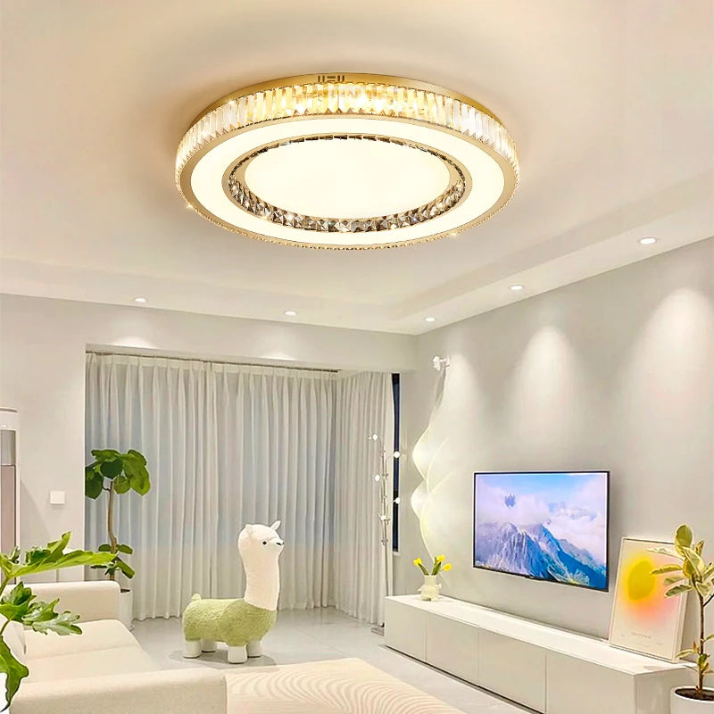 “Double layer ring crystal ceiling lamp for living room”