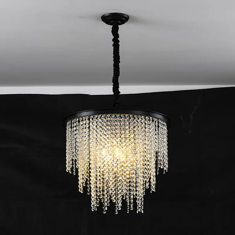 “E14 LED compatible fringe pendant for boutique, foyer, or bedroom”