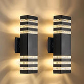 “Vertical modern E27 outdoor wall light with glowing glass strips.”