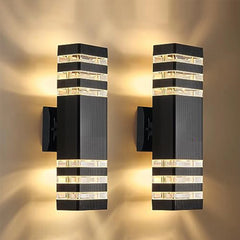 “Vertical modern E27 outdoor wall light with glowing glass strips.”