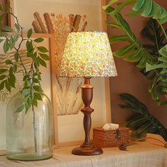 “Eco-friendly wooden desk lamp with colorful fabric lampshade”