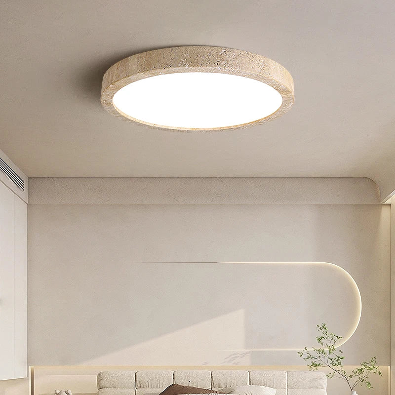 “Ellipse travertine ceiling light, yellow stone, LED, Nordic modern, 5-year warranty”