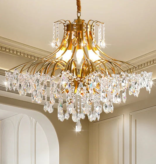 Elegant crystal chain pendant chandelier as a focal light for restaurant interiors