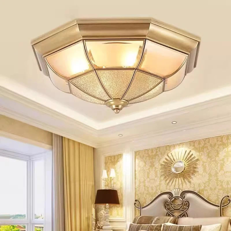“European full copper glass LED ceiling light for hotel or bedroom”