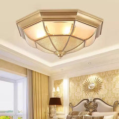 “European full copper glass LED ceiling light for hotel or bedroom”