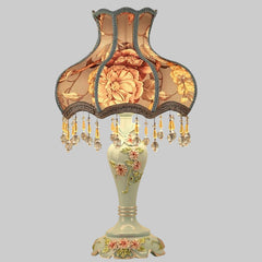 “European palace bedside lamp with hand-painted floral base”