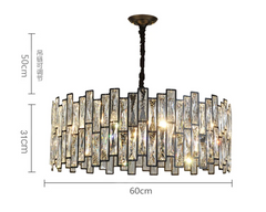 Modern Rectangular Crystal Chandelier with Dark Bronze Frame