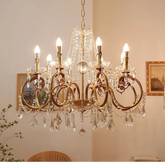 “Luxury French country chandelier with copper arms and crystals”
