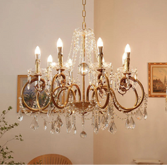 “Luxury French country chandelier with copper arms and crystals”