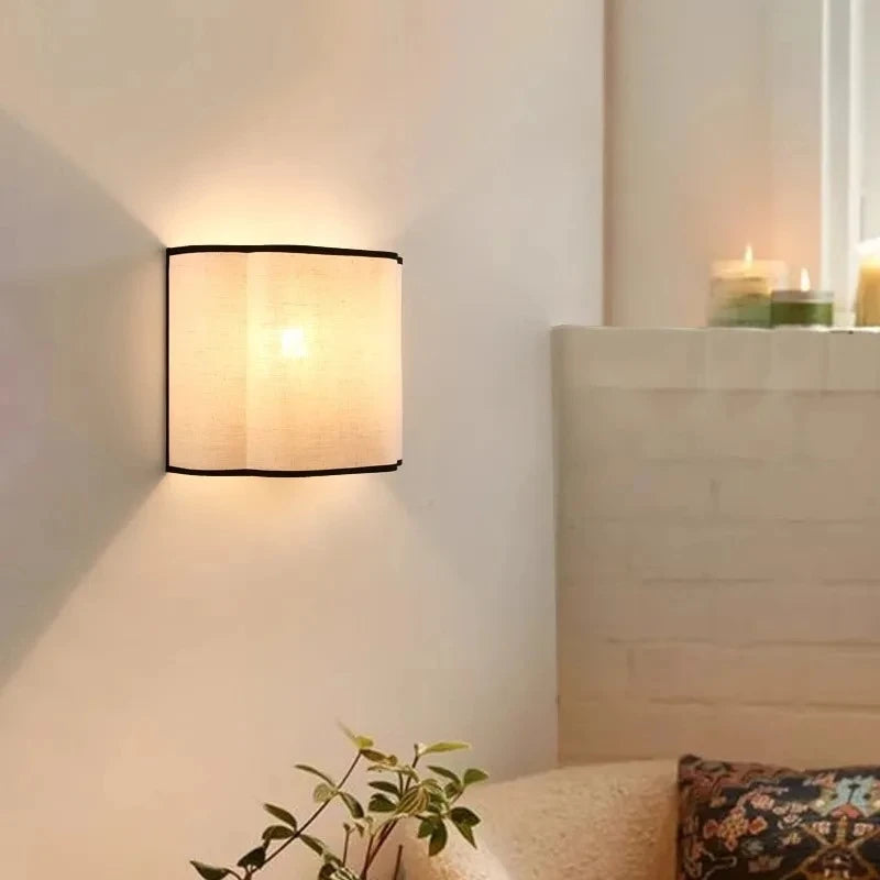 “French cream linen wall lamp, LED included, modern up and down lighting”