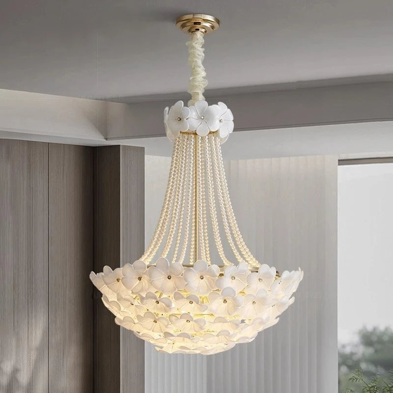“French glass petal chandelier for luxury interiors”