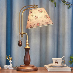 “French palace floral table lamp with solid wood base and fabric shade”