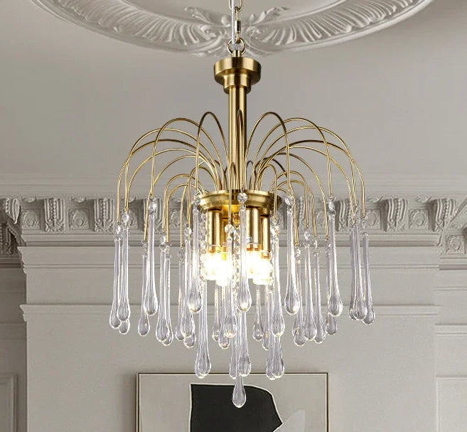 “French retro chandelier with colorful crystal drops and nickel finish”