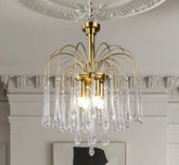 “French retro chandelier with colorful crystal drops and nickel finish”