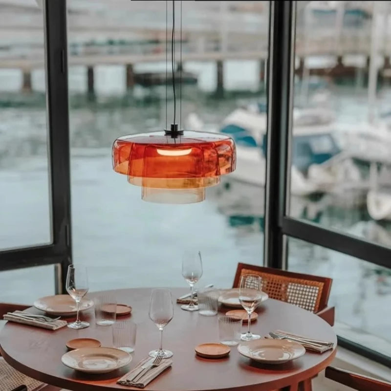 “French three-layer glass LED pendant, retro E27 café or bedroom lamp”