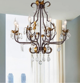 “French vintage rustic iron chandelier with crystal beads”