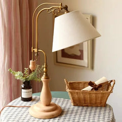 “French wooden desk lamp with textile shade and LED light, Liglite”
