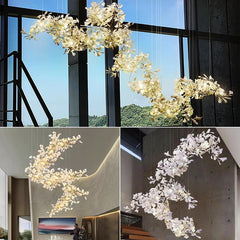 Ginkgo leaf chandelier with clustered botanical silhouette for high ceilings