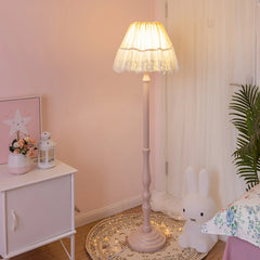 “Vintage LED bedside floor lamp with lace lampshade and pastel color”