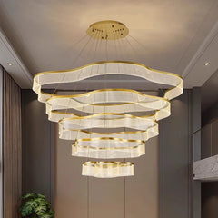 “Gold acrylic ring chandelier for modern living room”