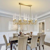 Long crystal candle chandelier designed for dining table statement lighting