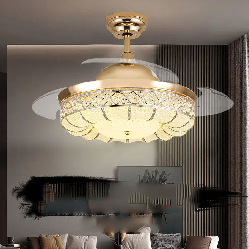 “Luxury gold folding crystal ceiling fan lamp with remote”