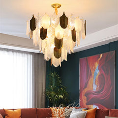 “Gold designer glass chandelier flush mount for upscale interiors”