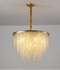 “Modern gold loft suspension with K9 crystal fringe for dining room”