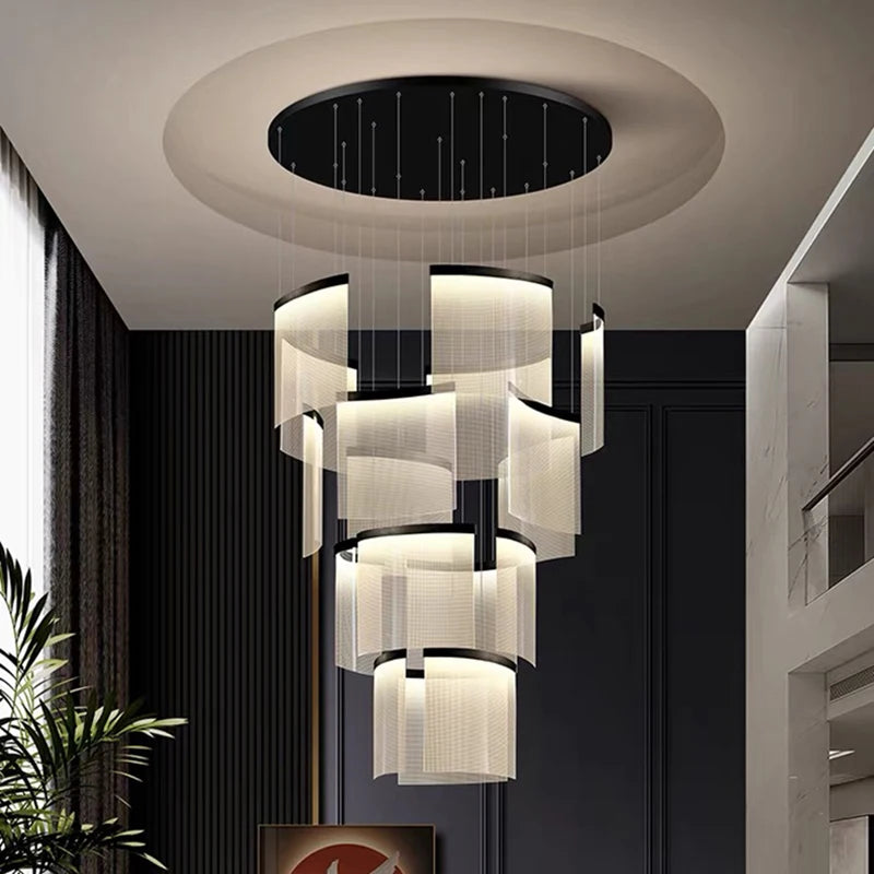 “Grand hotel lobby LED multi-tier acrylic chandelier”