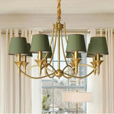 “Modern green fabric bedroom chandelier with copper chain”