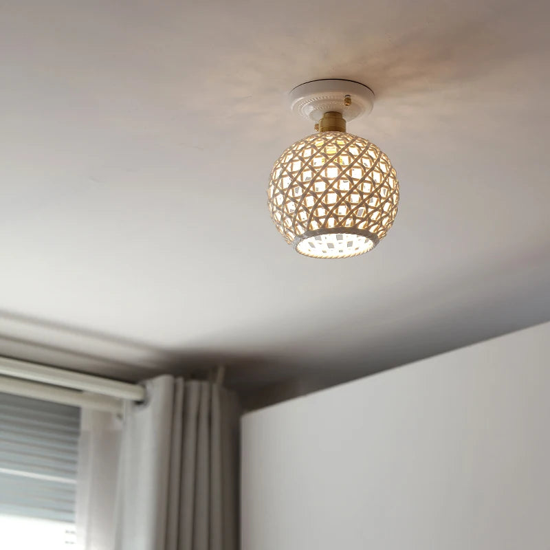 “Hollow-out ceramic shade ceiling light for soft ambient lighting”