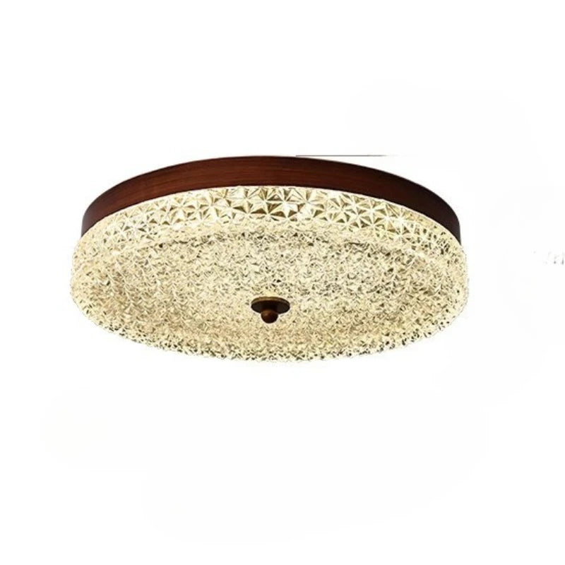 “Surface mount iron and glass flushmount ceiling light, 3-year warranty”