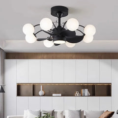 Contemporary copper chandelier fan in a designer interior