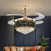 Modern ceiling fan with light fixture in a living room setting