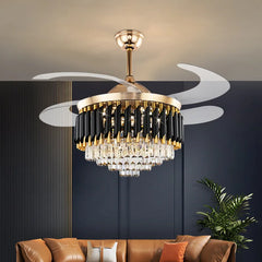 Modern ceiling fan with light fixture in a living room setting