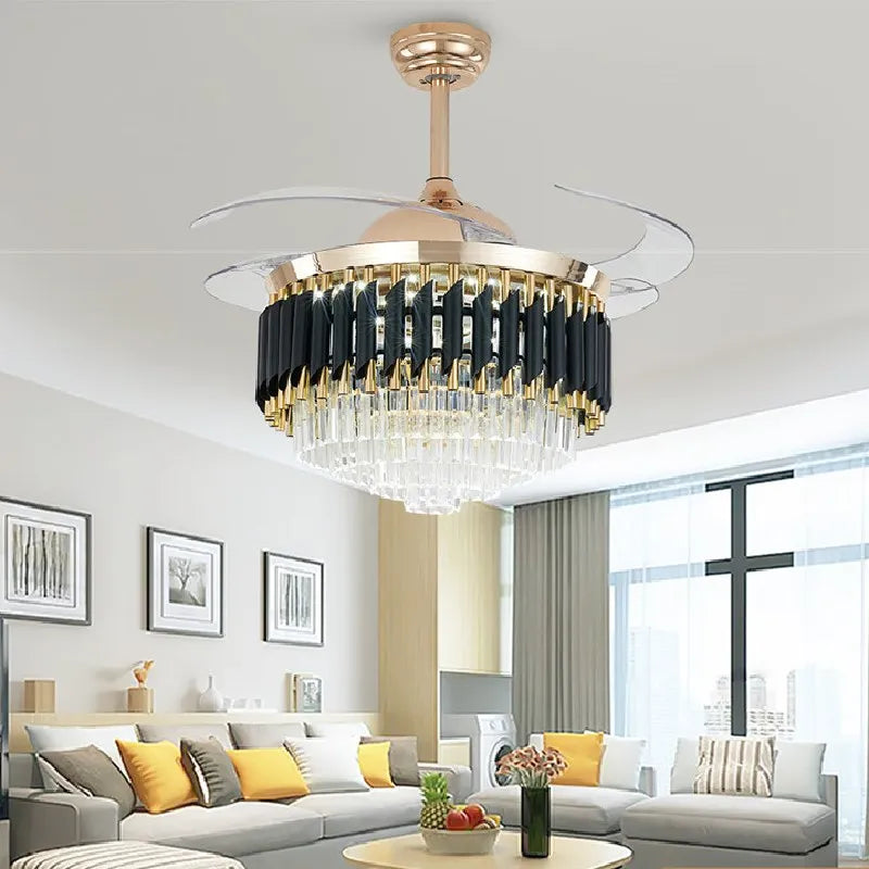 Luxury chrome ceiling fan chandelier for modern interiors