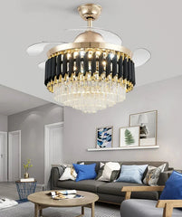 Elegant crystal fan lamp with polished finish and remote control