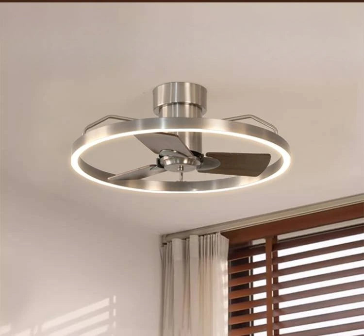 Modern ceiling fan with light fixture on a neutral background