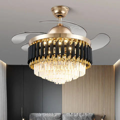 Crystal retractable blade chandelier with LED illumination