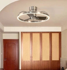 LED ring flushmount ceiling fan in a contemporary room