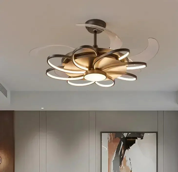 Stylish modern ceiling fan light in a Scandinavian dining space