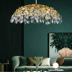 “Italian crystal pendant chandelier with clear drops, Liglite”