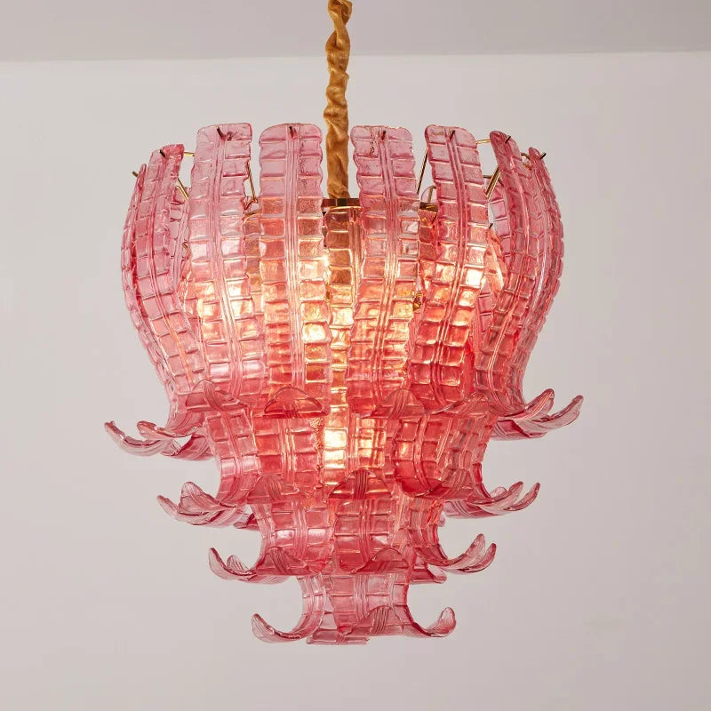 Pink glass chandelier on a white background